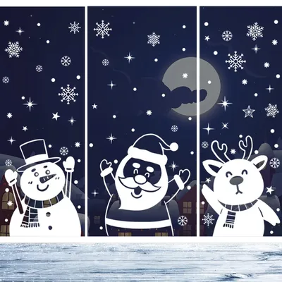 Чёрная новогодняя виниловая наклейка на окно (стену или дверь) \"Снеговик и  пингвин\", 55х32 см. купить по выгодной цене в интернет-магазине OZON  (823059779)