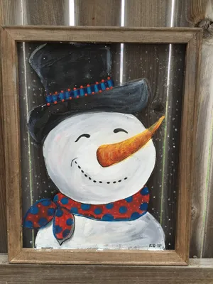 Игрушка снеговика на окне дома в …» — создано в Шедевруме