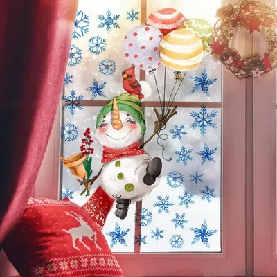 Новогодняя наклейка Снеговик с подарком (декор окон витрин снеговики  снежинки) матовая снеговик 355x500 мм (ID#1283537984), цена: 290 ₴, купить  на Prom.ua