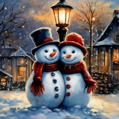 Снеговики акварельный рисунок, два …» — создано в Шедевруме