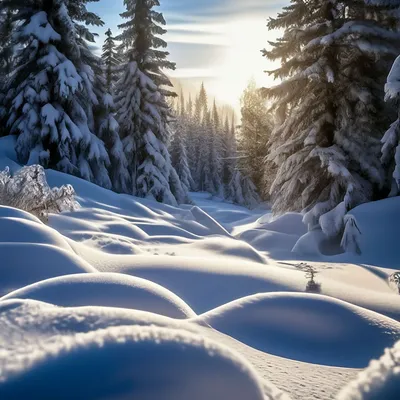Снежные сугробы,снежный лес,…» — создано в Шедевруме