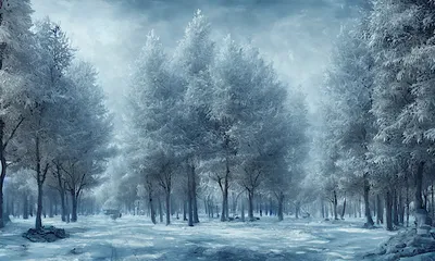 Снежный лес в стиле 2D, CG на Illustrators.ru