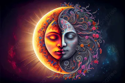 луна и солнце лица Фото Фон И картинка для бесплатной загрузки - Pngtree