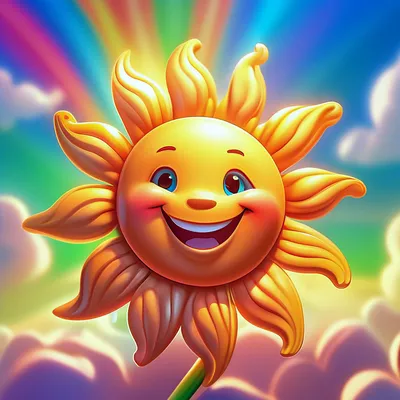 Милое солнышко улыбается в небе с …» — создано в Шедевруме