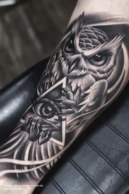 Татуировка мужская чикано на груди сова и глаз - мастер Слава Tech Lunatic  4160 | Art of Pain