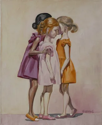 Иллюстрация Юные сплетницы в стиле живопись, классика, мода и