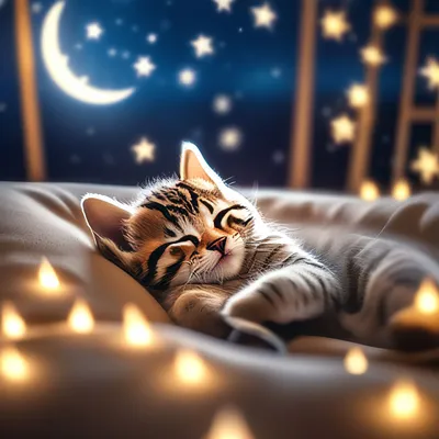 Спокойной ночи котик сладких снов …» — создано в Шедевруме