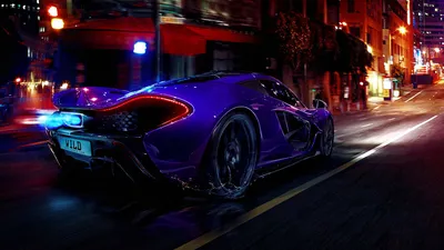 Обои на рабочий стол Спорткар McLaren P1 мчится по ночному городу, by  Jimking, обои для рабочего стола, скачать обои, обои бесплатно