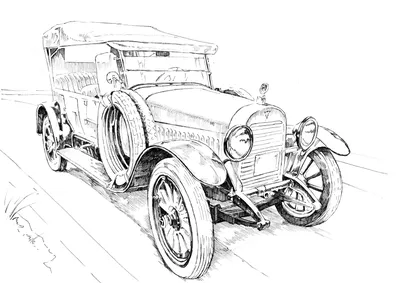 Винтажный (старый) автомобиль Packard — черно-белый рисунок из рекламы 1910  года — Abali.ru