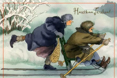 Неунывающие старушки в серии весёлых открыток финской художницы Инге Лоок