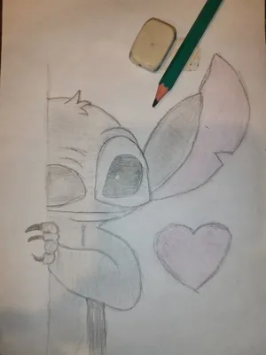 Стич с сердечком, рисунок карандашом | Рисунок карандашом, Рисунок, Рисунки