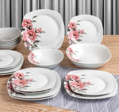 Набор столовой посуды Фокус 19 предметов квадратные тарелки, фарфор -  купить в Москве, цены на Мегамаркет
