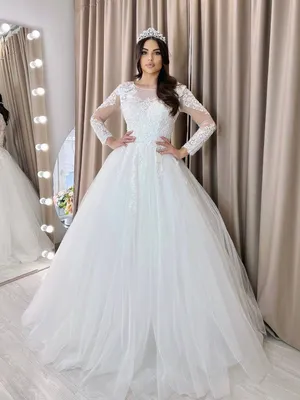 Свадебное платье с рукавми буфами Николь купить в Москве - свадебный салон  Etna Bride
