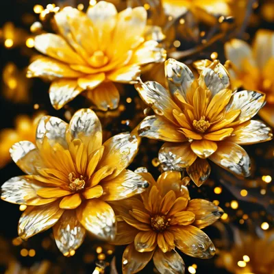 Сверкающие цветы, желтый фон» — создано в Шедевруме