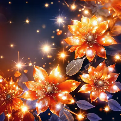 Сверкающие цветы,оранжевый фон» — создано в Шедевруме