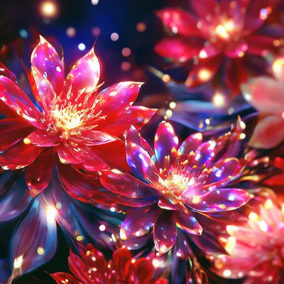Сверкающие цветы,алый фон» — создано в Шедевруме