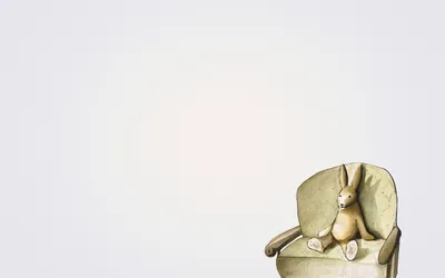 Обои минимализм, светлый фон, сидит, rabbit, кролик, заяц, диван на рабочий  стол