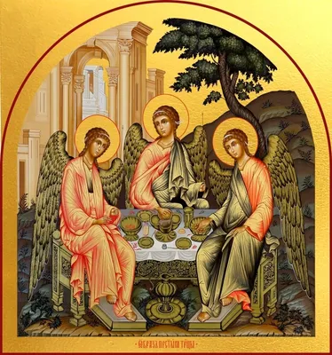 Икона Святая Троица резная из дерева