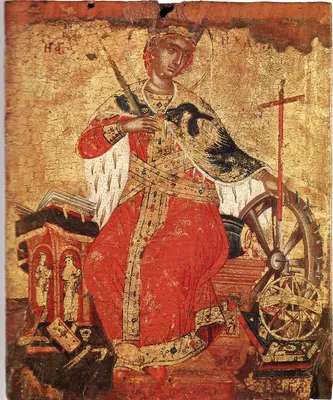 Святая Екатерина Александрийская, писанная икона на липовой дсоке