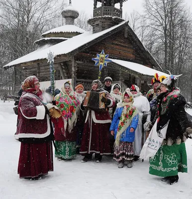 Открытка Святки наступили, Время веселиться, Пусть же в целом мире Худа не  случится,