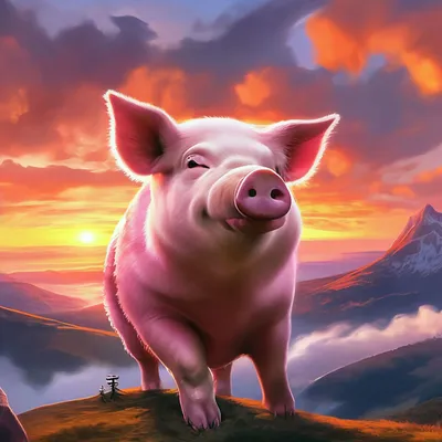 Розовая свинья на фоне оранжевого …» — создано в Шедевруме