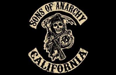 Скачать обои логотип, сериал, калифорния, Sons of anarchy, дети анархии, сыны  анархии, раздел фильмы в разрешении 2560x1024