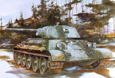 Обои танк, т-34-85, дорога, арт, средний на рабочий стол