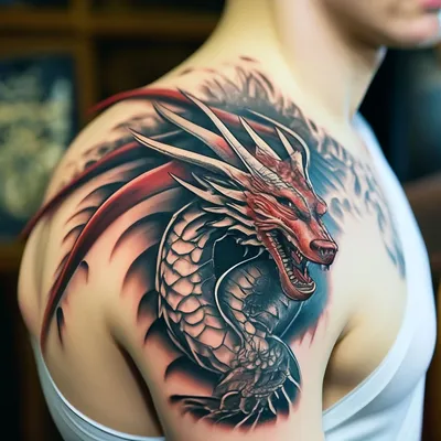 Фото тату дракон с месяцем сделать в тату салоне в Москве по низкой цене