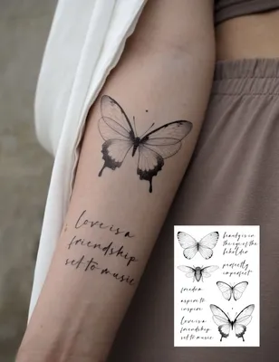 Переводные татуировки временные для взрослых. Тату бабочка и надписи на руку  женская- купить по выгодной цене в интернет-магазине OZON (695880700)