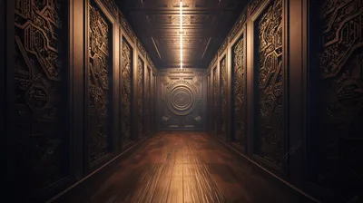 темный коридор украшенный орнаментом 4k Uhd на 3d иллюстрации, неоновые  обои, светлые обои, темные обои фон картинки и Фото для бесплатной загрузки