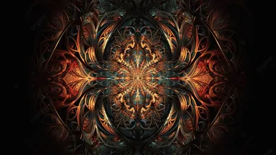 темный симметричный туннель с абстрактным калейдоскопическим орнаментом в  потрясающей 3d иллюстрации 4k Uhd, темные обои, 3д искусство, темная  абстракция фон картинки и Фото для бесплатной загрузки