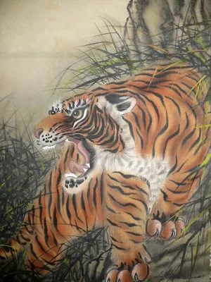 Рисунок лежащего тигра - 50 фото