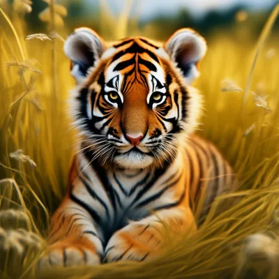Маленький тигрёнок в траве дикого …» — создано в Шедевруме