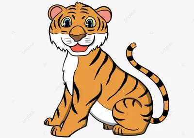 Мультфильм дикие животные для детей: Тигр. Милый тигр лежит и улыбается.  Векторное изображение ©ya-mayka 114454490