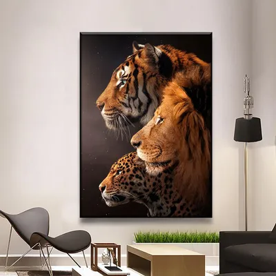 Купить Плакаты и принты со львом, тигром и леопардом, картины маслом с  животными, фрески, домашний декор, художественные фотографии, стены  гостиной | Joom