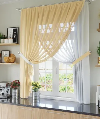 Короткие шторы на кухню — фотографии, описание
