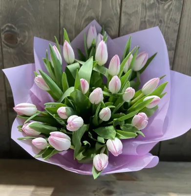 Букет из бело-розовых сортовых тюльпанов - Цветы PRO