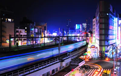Обои на рабочий стол Ночь в Токио, Япония / Tokio, Japan, обои для рабочего  стола, скачать обои, обои бесплатно