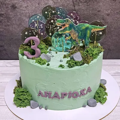 Торт с динозаврами для мальчика 0906620 стоимостью 13 450 рублей - торты на  заказ ПРЕМИУМ-класса от КП «Алтуфьево»