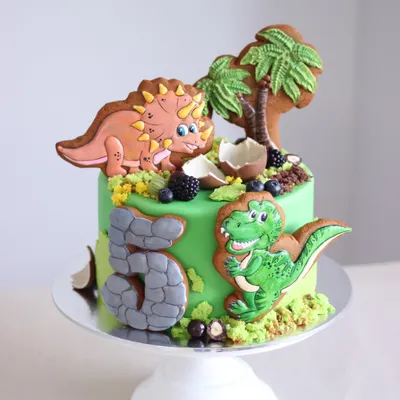 Артикул 82 - Свадебный торт с динозаврами. Без мастики