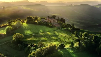 Фотографии Италия Toscana Природа Луга Пейзаж холмов