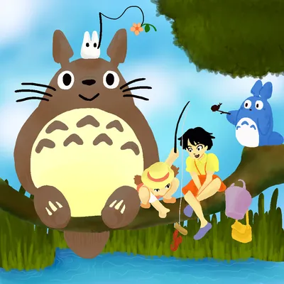 Обои на рабочий стол Тоторо / Totoro / прыгает по лужам с раскрытым зонтом,  мульфильм Мой сосед Тоторо, by Hayao Miyazaki, обои для рабочего стола,  скачать обои, обои бесплатно