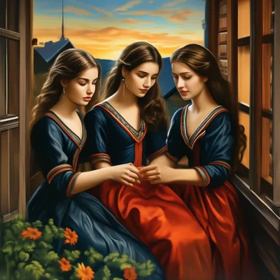 Три девицы под окном, пряли поздно…» — создано в Шедевруме
