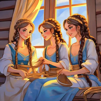 Три девицы под окном пряли поздно …» — создано в Шедевруме