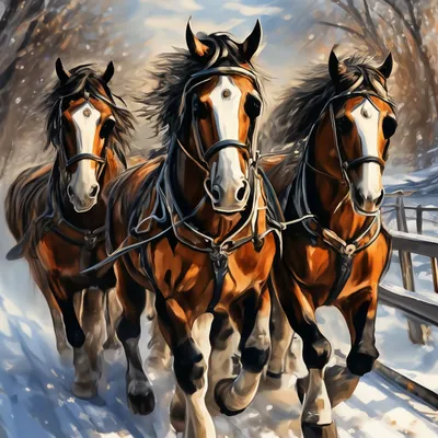 Купить фотообои Тройка лошадей на Wall-photo.ru - интернет магазин  фотообоев. Недорогие фотообои на заказ
