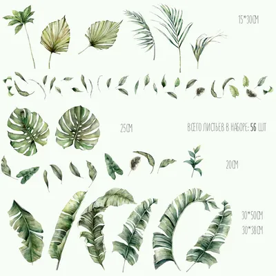 Гирлянда бумажная фигурная Тропические листья Акварель