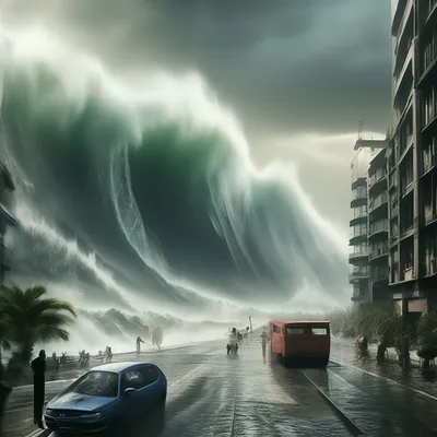 Огромное цунами а вода в цунами …» — создано в Шедевруме