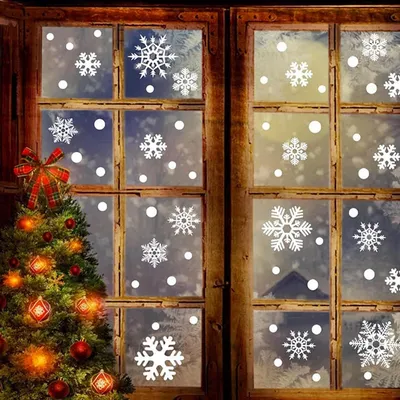 Картинки новогодние на окна со снежинками (68 фото)