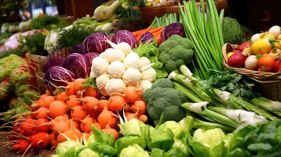 Корзины из ассорти овощей, фруктов, ягод и осенние цветы Stock Photo |  Adobe Stock