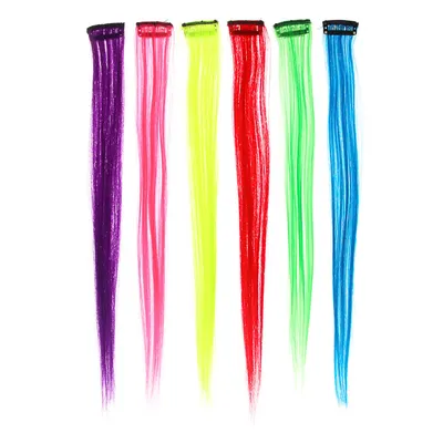 Купить MISS WIG Длинные прямые накладные цветные волосы на заколке с яркими  радужными волосами Розовые синтетические пряди волос | Joom
